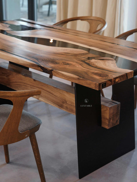 Walnut smoke gray epoxy resin table, various sizes Satisfaction