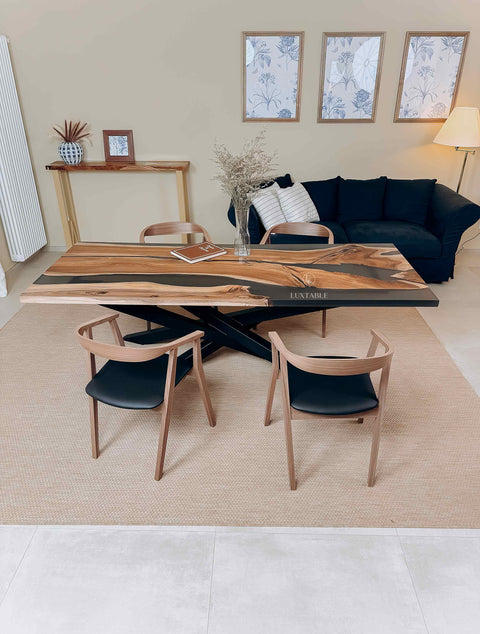 Walnut wood table with smoke gray epoxy, various sizes La Stella Vespertina