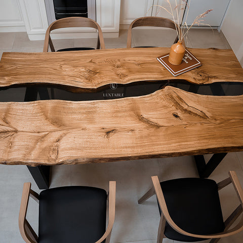 Oak resin dining table with smoke gray epoxy 200x100cm Avalon
