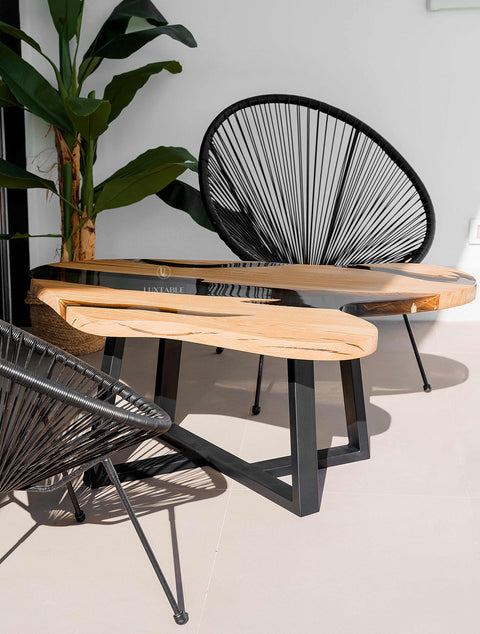 Solid oak coffee table green pigmented epoxy, various sizes Siena