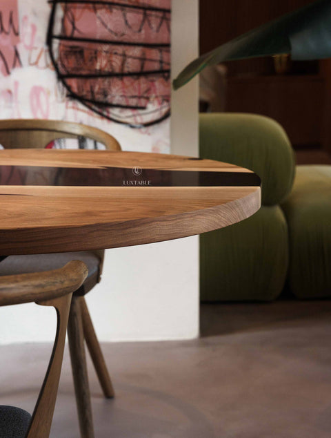 Solid oak coffee table green pigmented epoxy, various sizes Siena