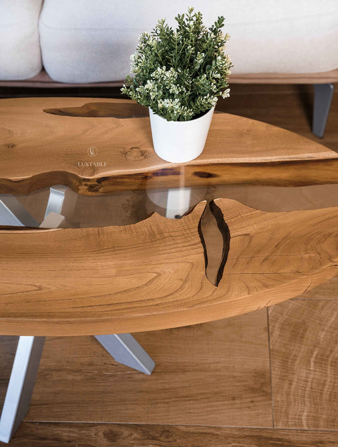 Solid oak coffee table green pigmented epoxy, various sizes Siena