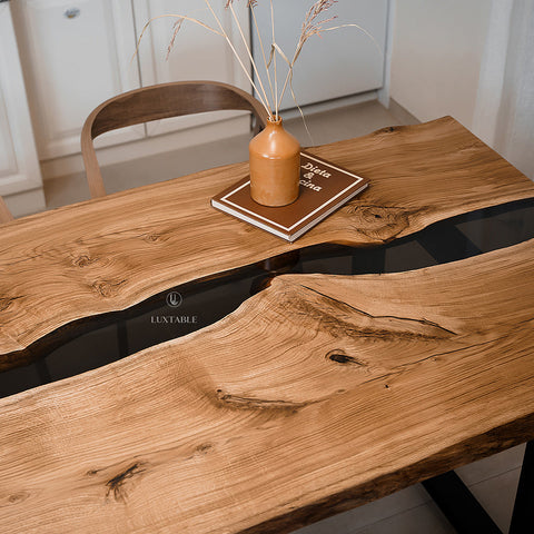Oak resin dining table with smoke gray epoxy 200x100cm Avalon