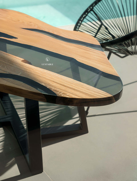 Solid oak coffee table green pigmented epoxy, various sizes Siena