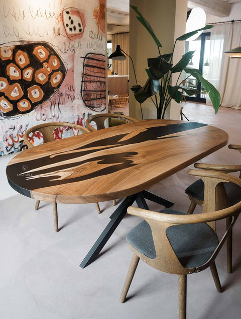 Solid oak coffee table green pigmented epoxy, various sizes Siena