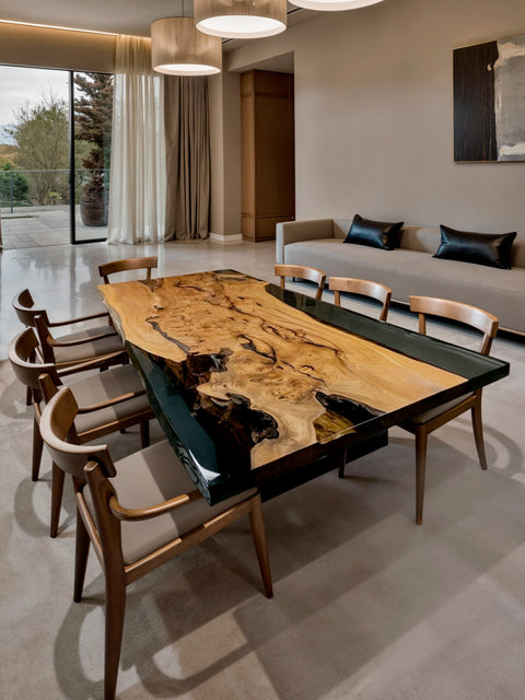 Baumstamm Tisch Woodwave mit rauchigem Epoxidharz