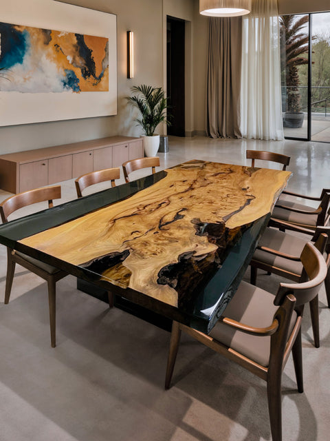 Baumstamm Tisch Woodwave mit rauchigem Epoxidharz