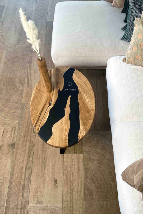 Solid oak coffee table green pigmented epoxy, various sizes Siena