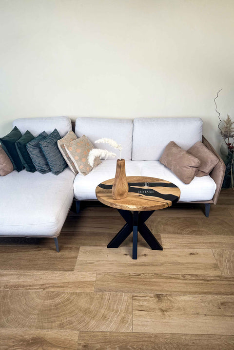 Solid oak coffee table green pigmented epoxy, various sizes Siena