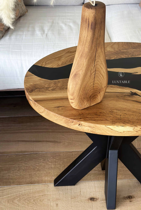 Solid oak coffee table green pigmented epoxy, various sizes Siena