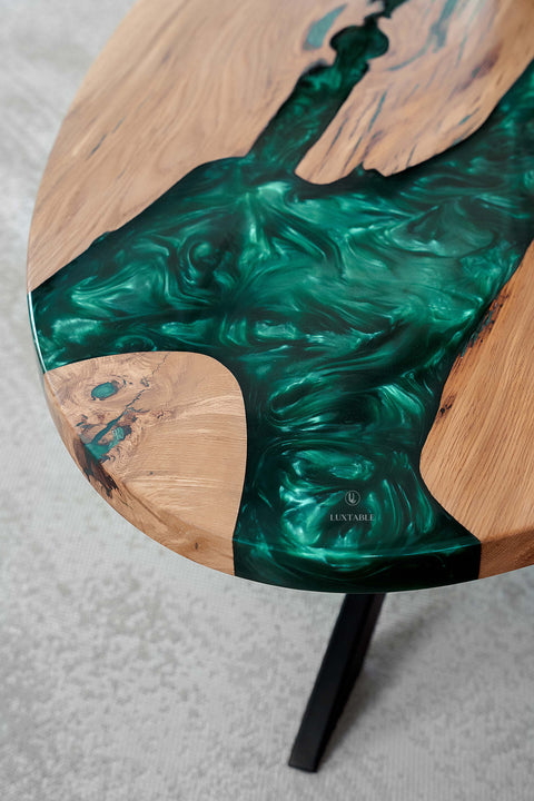 Solid oak coffee table green pigmented epoxy, various sizes Siena