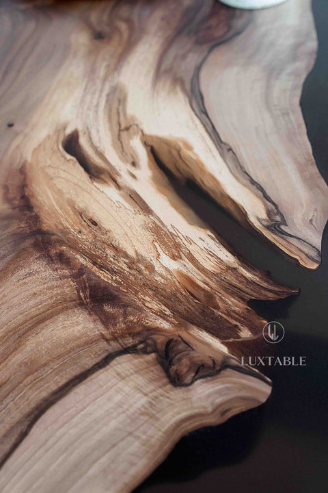 Walnut resin table with smoke gray epoxy, custom size Dante