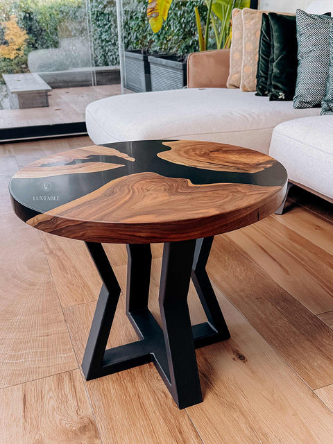 Black epoxy coffee table in solid walnut, custom size Noir
