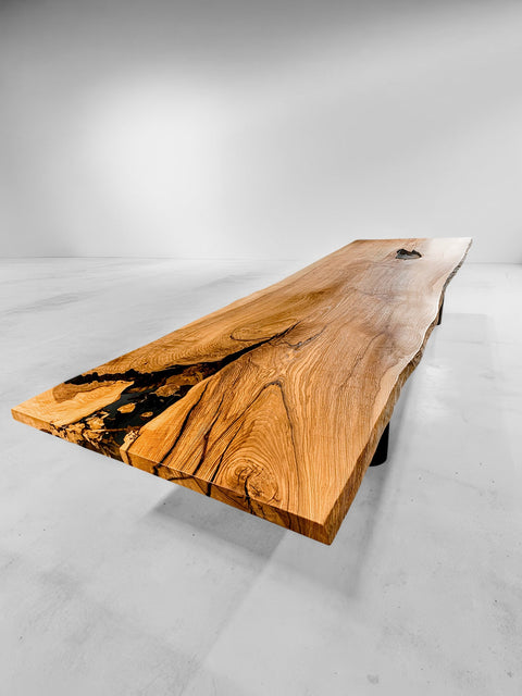 Solid ash table from a rare slab with clear epoxy resin Impero